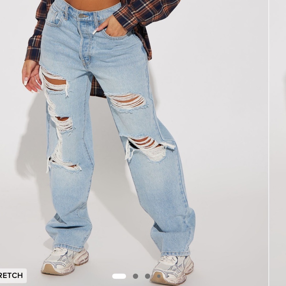 Light Blue Shredded Straight Leg Jeans
